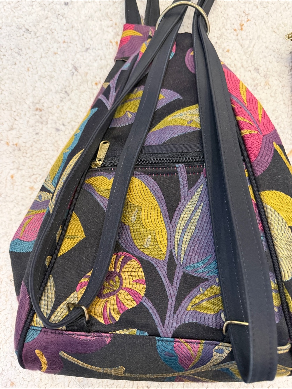 Danny K Floral Printed Black Sling Backpack with Matching Pouches - Picture 4 of 8